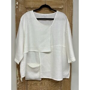 Christopher Calvin XL White Linen Tunic Blouse Boho Layered Artsy Minimalist Y2K